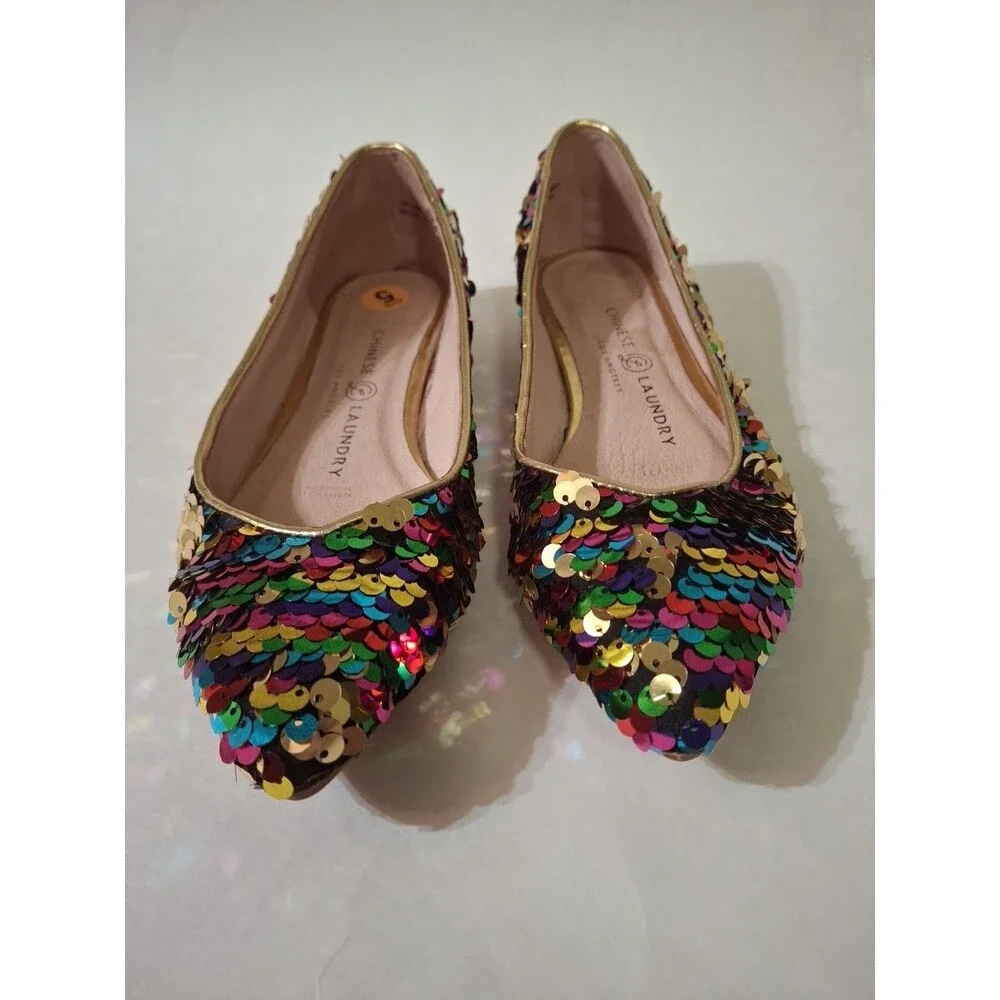 CHINESE LAUNDRY Gavin Sequin Ballet Shoes Multicolor Rainbow Size 5